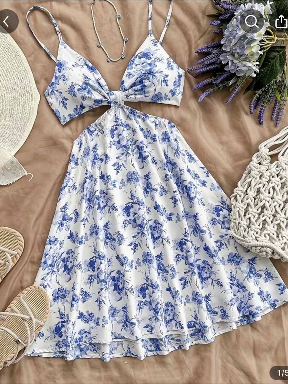 NWOT SHEIN Blue Floral Cutout Summer Dress - Women